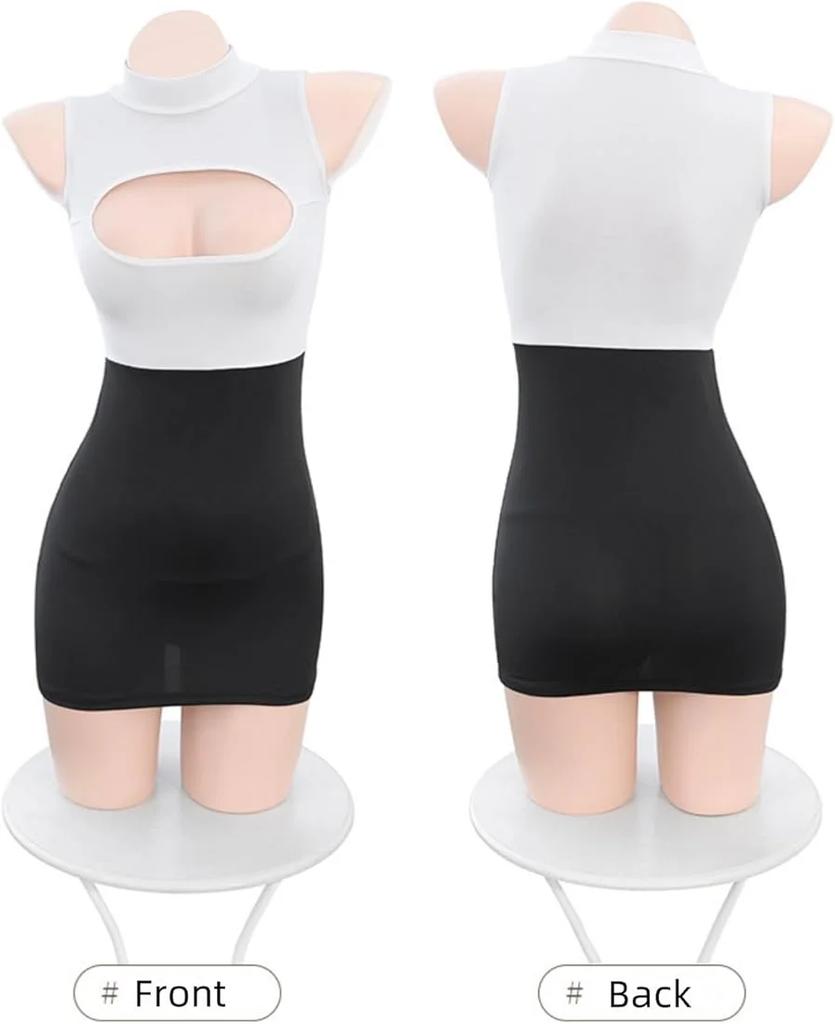 Summer Sex Dress Sexy OL Secretary Uniform with Breast Peel Free and Hip Perspective Temptation Clothing Hollow Dress Clothes