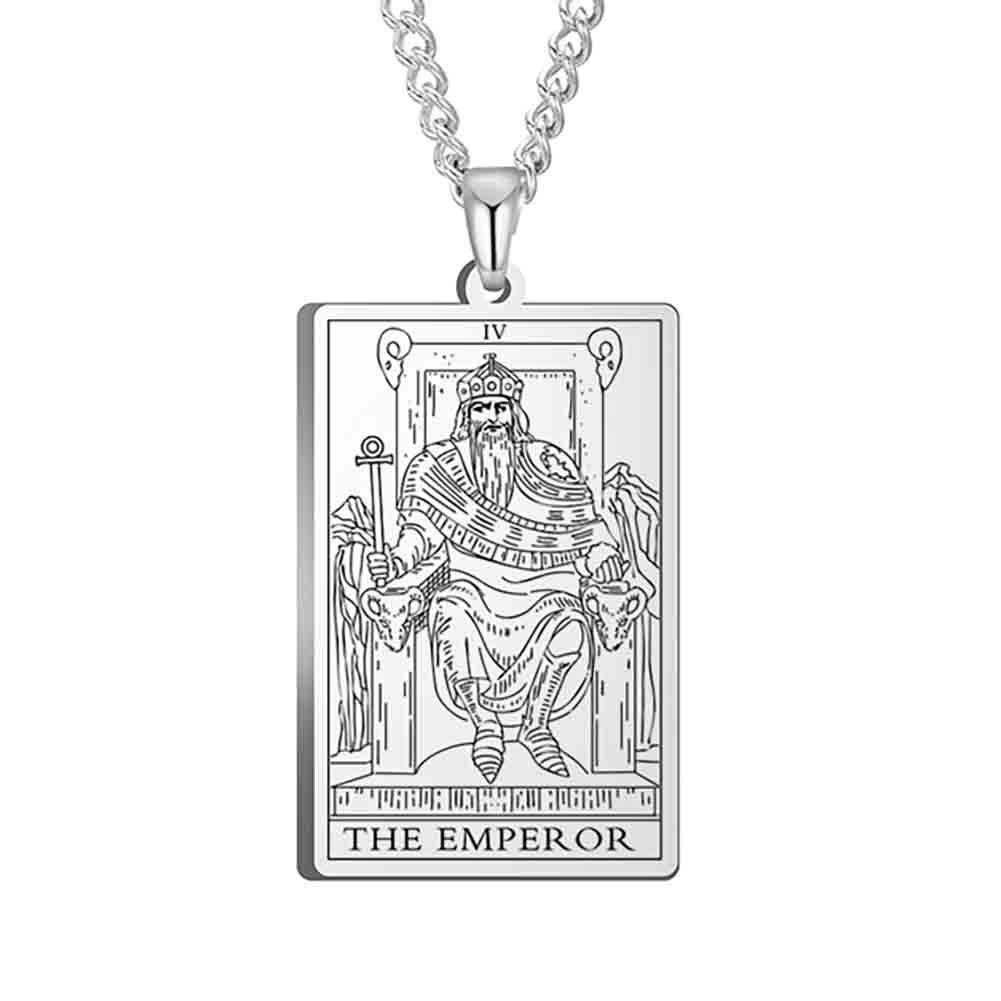 Stainless Steel Tarot Card Pendant Necklace - Men's Retro Hip Hop Style