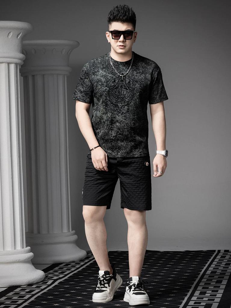 European Style Trendy Printed Rhinestone Short-Sleeve T-Shirt for Men 2025 New Summer Fashion Brand Men's Half-Sleeve Top