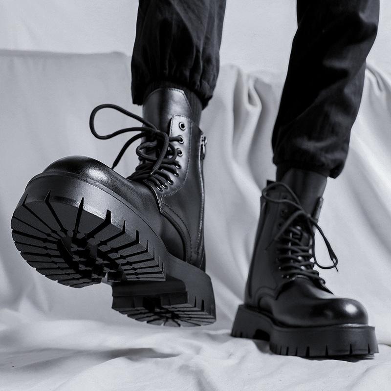 2025 autumn and winter new black high-top medium tube British style tooling round head men's thick-soled Martin boots 96118-M
