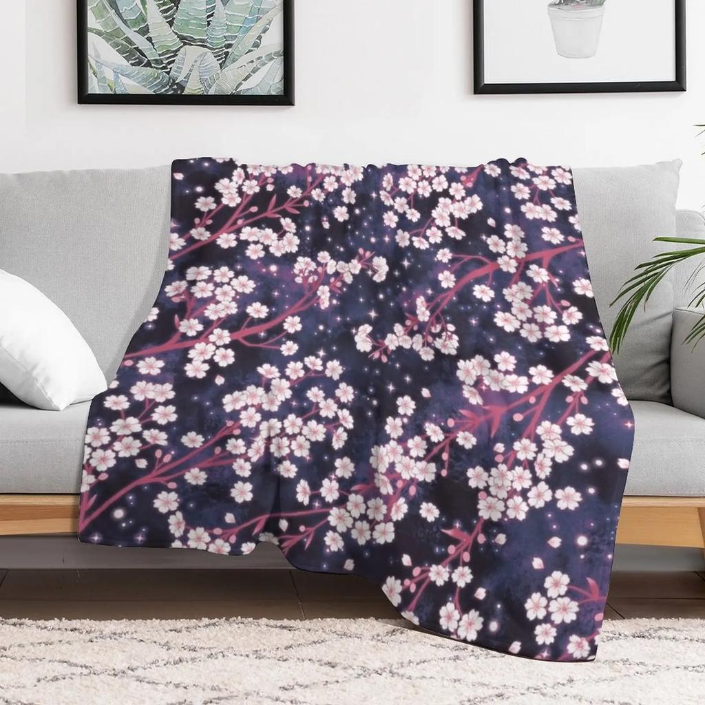 Star Sakura Galaxy pattern Throw Blanket Stylish Couch Blanket for Home Living Room