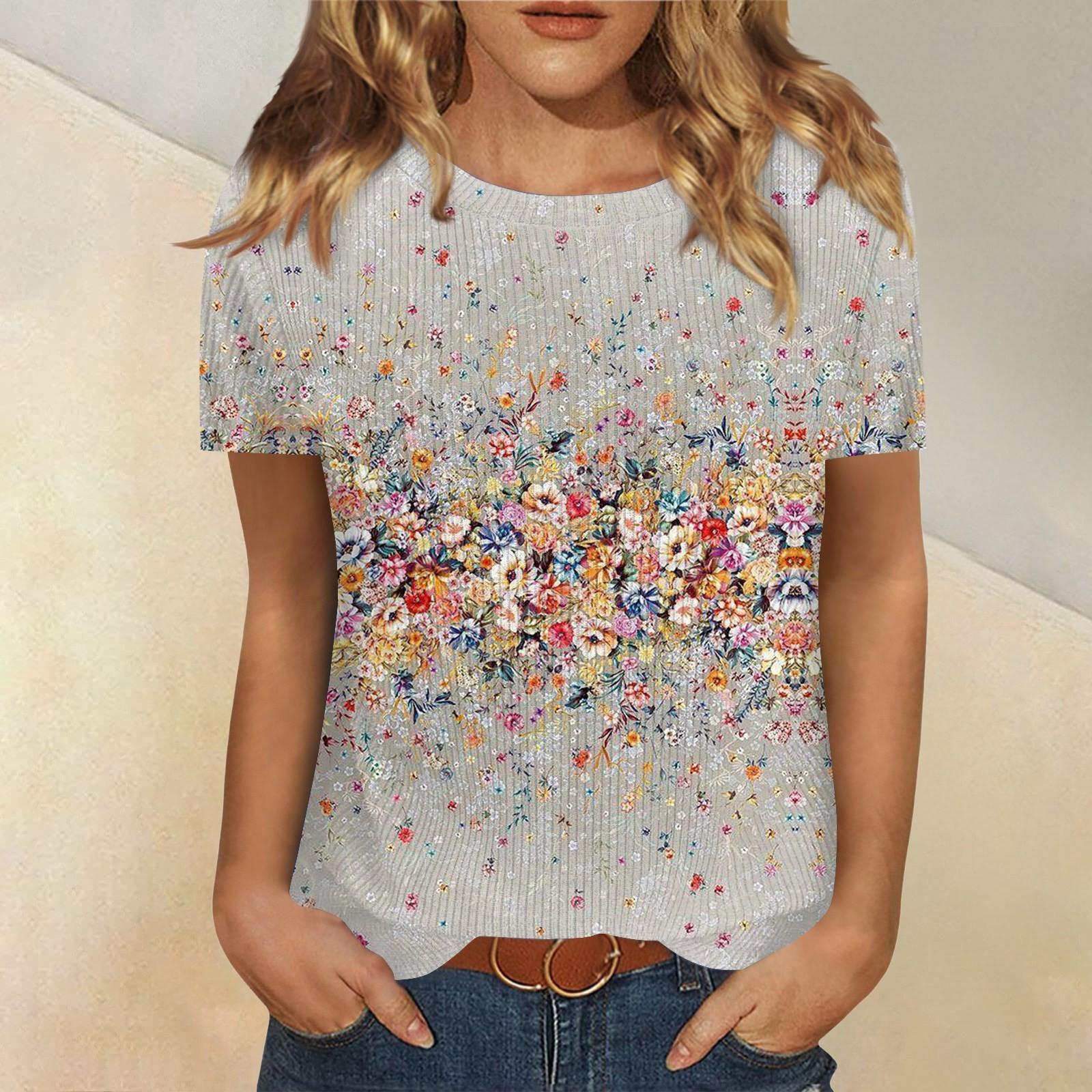 

Футболки для жінок плісировані з V-подібним вирізом, повсякденні блузки з принтом, літні топи з короткими рукавами вільного крою S