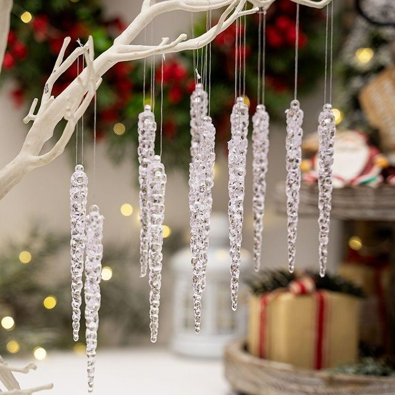12/120x Christmas Crystal Snowflake Ice Cone Ice Column Transparent Crystal Snowflake Xmas Tree Hanging Decoration Accessories