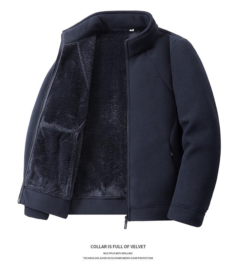 Men's Plus Size M-8XL Stand Collar Fleece Jacket - Loose, Fleece-Lined, Thickened for Autumn/Winter Outdoor Sports