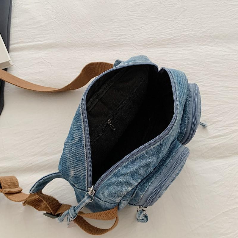 Geantă Crossbody Geantă pentru Telefon Mobil pentru Femei Geantă de Umăr din Denim cu Buzunar Dublu