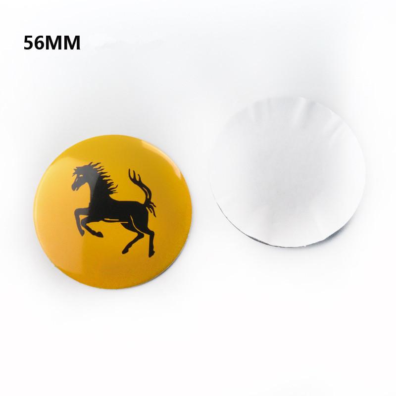 4pcs 56mm Yellow Horse Car Center Hub Emblem Stickers Car Wheel Cap Steering Wheel Sticker Decal Badge