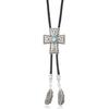 Men Women Western Cowboy Bolo Tie Vintage Floral Stone Pendant Jewelry Leather Rope Necktie Tie Metal Feathered Necklace