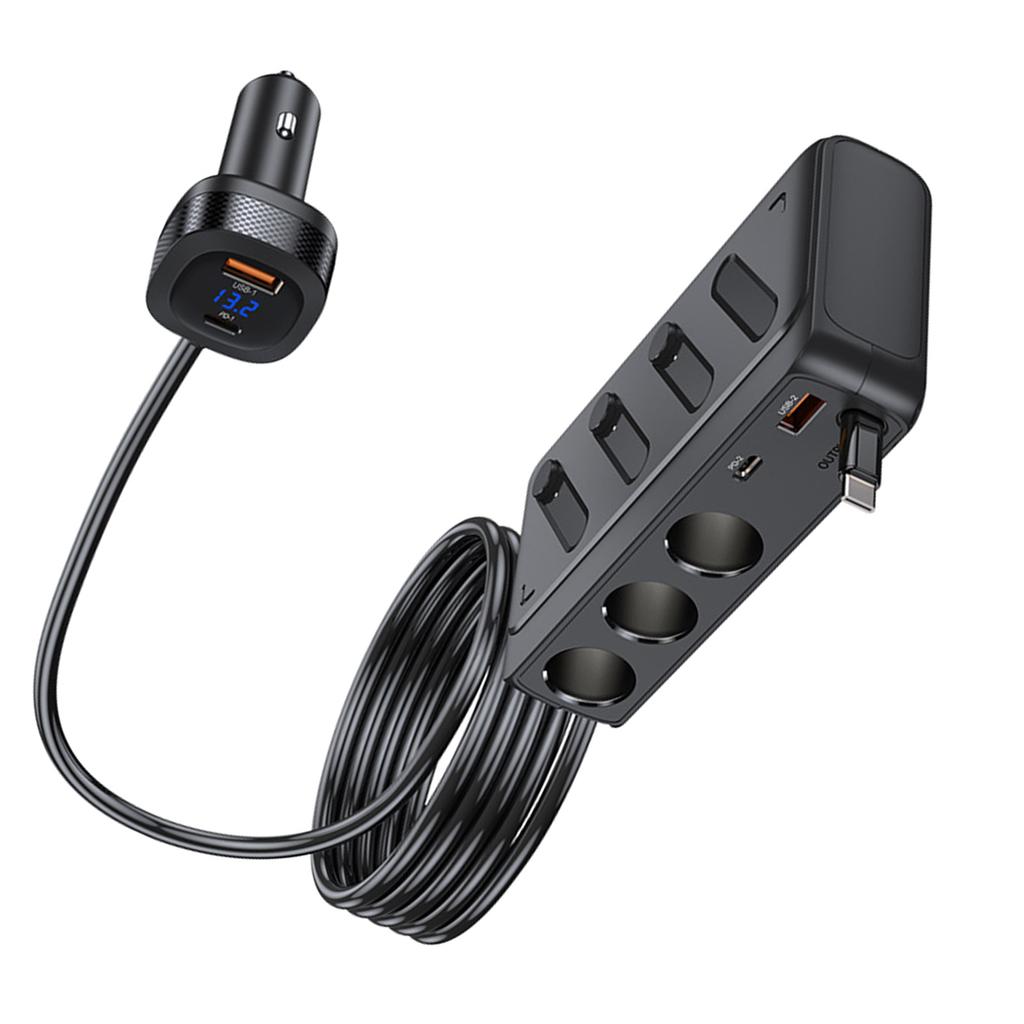 PD45W 3.0 Fast Charging 187W Auto Adapter 3 Port Car Chargers with Independent Switches Intelligent Current Management