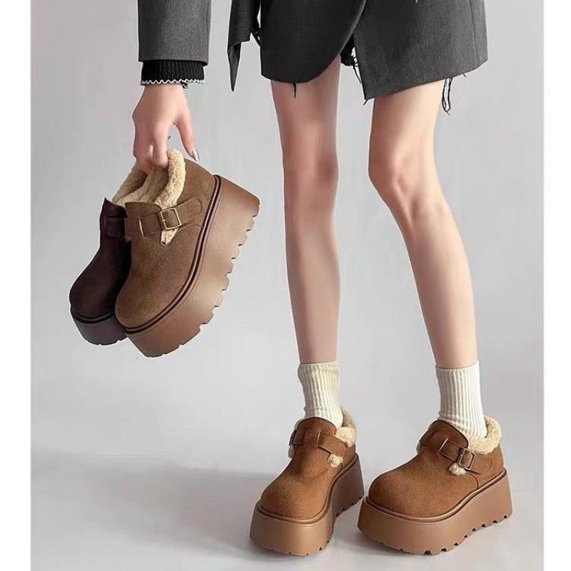 Fashion 2024 New Winter Women's Shoes Plush Warm Fashionable Retro Cotton Women's Comfortable Thick-soled Buckle Snow Boots