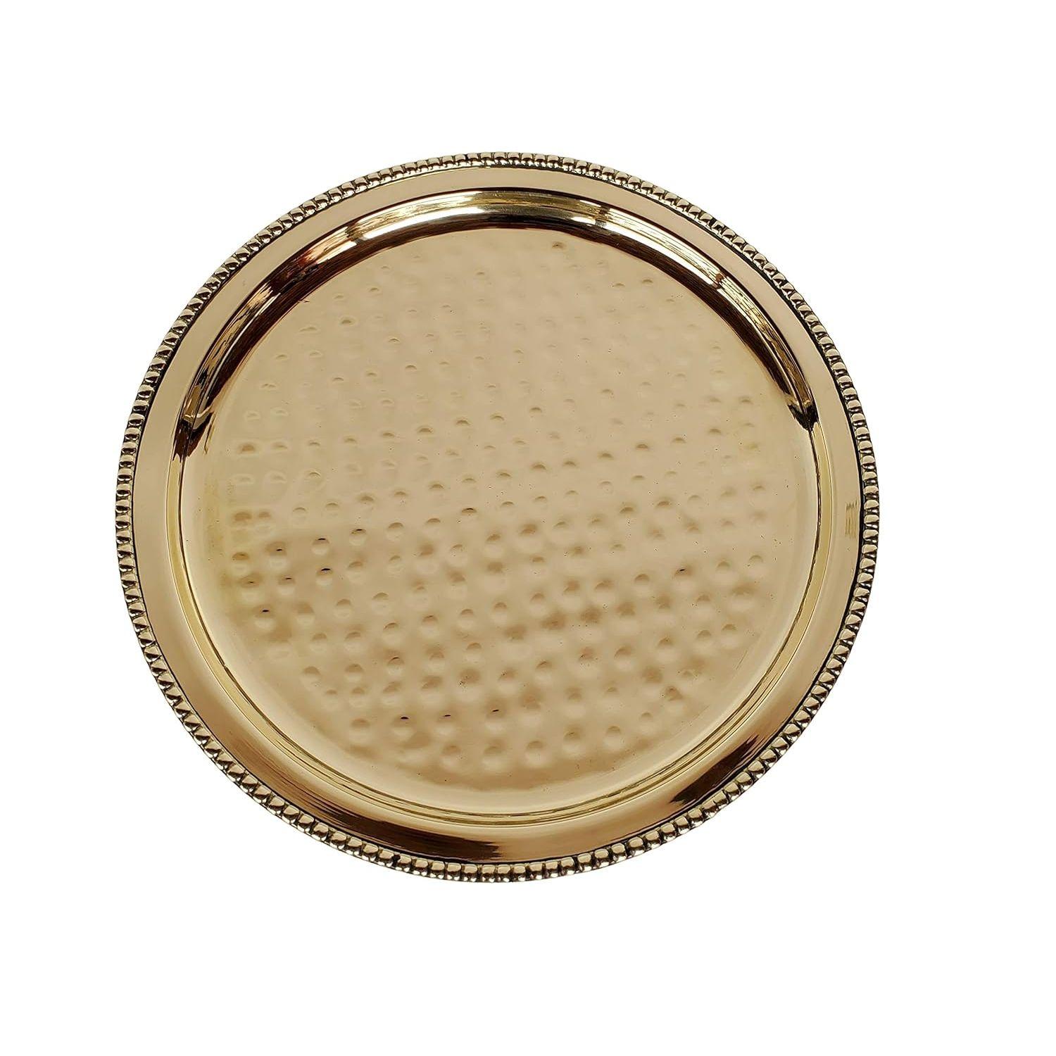 

Латунная тарелка для пуджи, 10 дюймов, 1 штука, (Кованый - Золотой) золотистый
