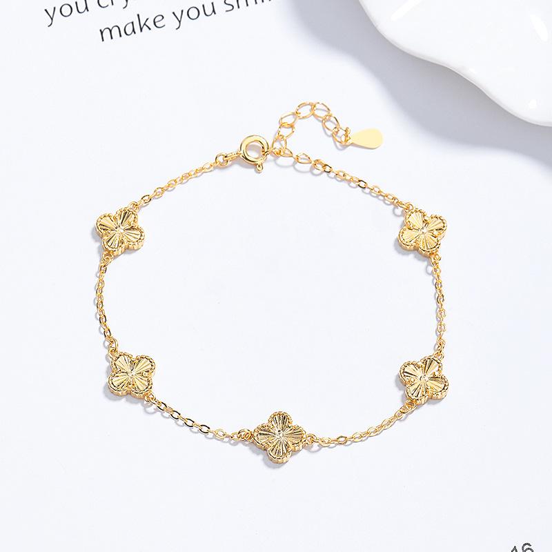 S925 Silver Crushed Ice Lucky Four-Leaf Clover Flower Bracelet Women s Fashion Ins Elegant Jewelry Niche Design Sensation золотой