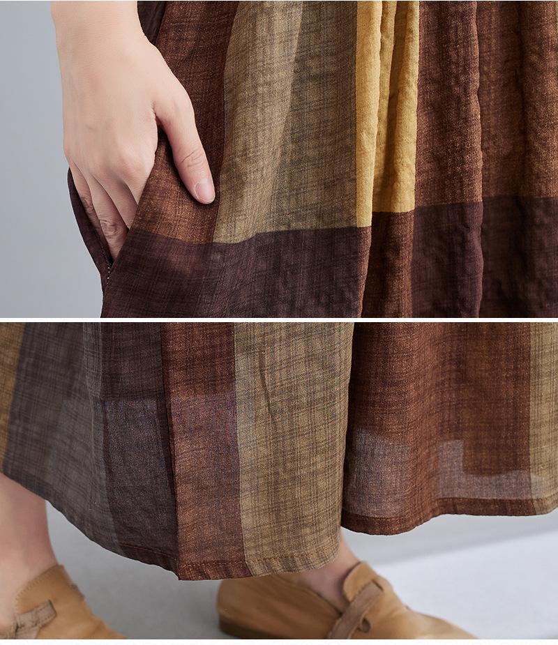 2023 Spring/Summer Plus Size Women's Cotton Linen Print Midi Dress - Short Sleeve