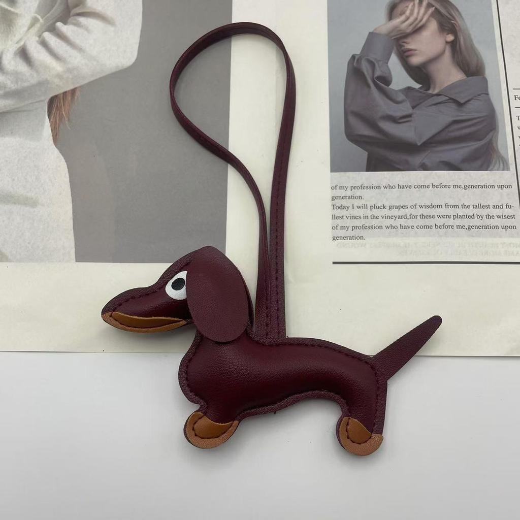 Leather Sausage Dog Charm: Cute Puppy Pendant for Women's Handbag, Trendy Keychain Accessory