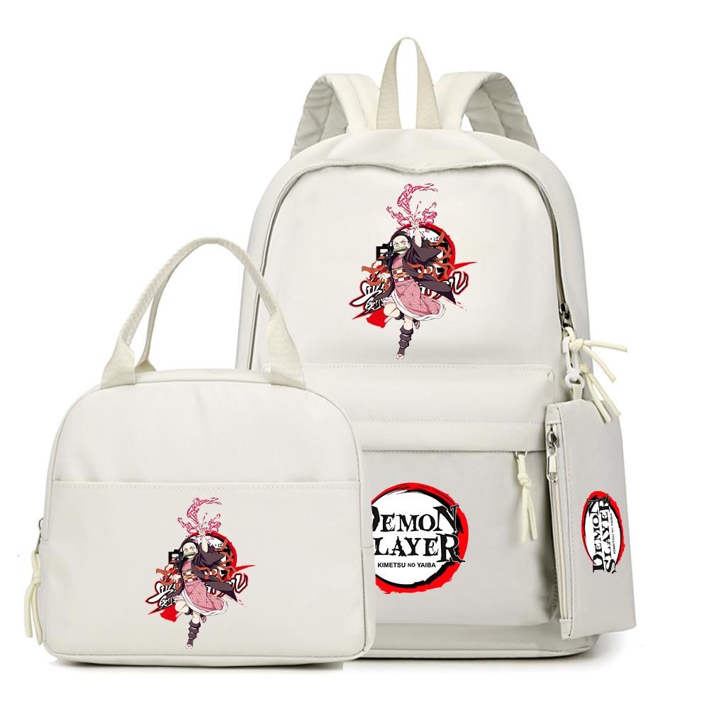 3Pcs/set Anime Demon Slayer Printed Backpack Lunch Bag Pencil Case for Children Student Schoolbag Large Capacity Waterproof Travel Bag