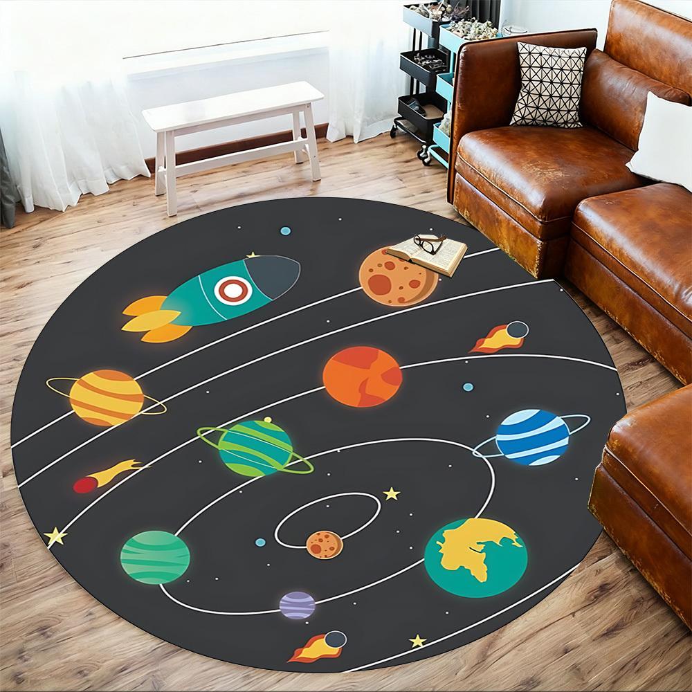 1pc Space Planets Round Chair Mat Area Rug - Non-Slip, Floor Mat for Office, Bedroom, and Indoor Decor C1125113