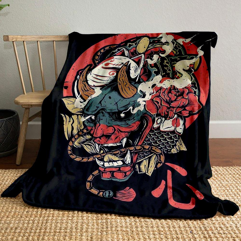 

Japanese Style Oni Demon Floral Blanket bedroom Blanket for Livingroom Couch lunch break Soft throw for Friend s festival Gift 80cm x 120cm