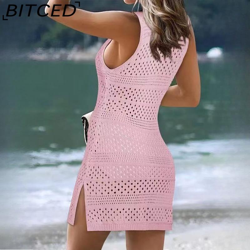 BITCED Women's Swimwear Cover-Up Summer Sleeveless Tank Top Sun Protection Knit Lace-Up Swimsuit Beach Dress