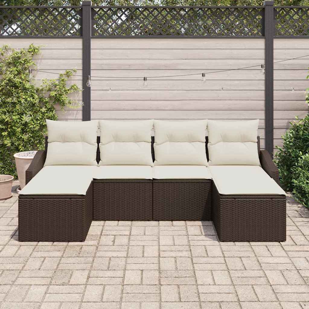 6 Piece Brown Poly Rattan Sofa Set with Cushions