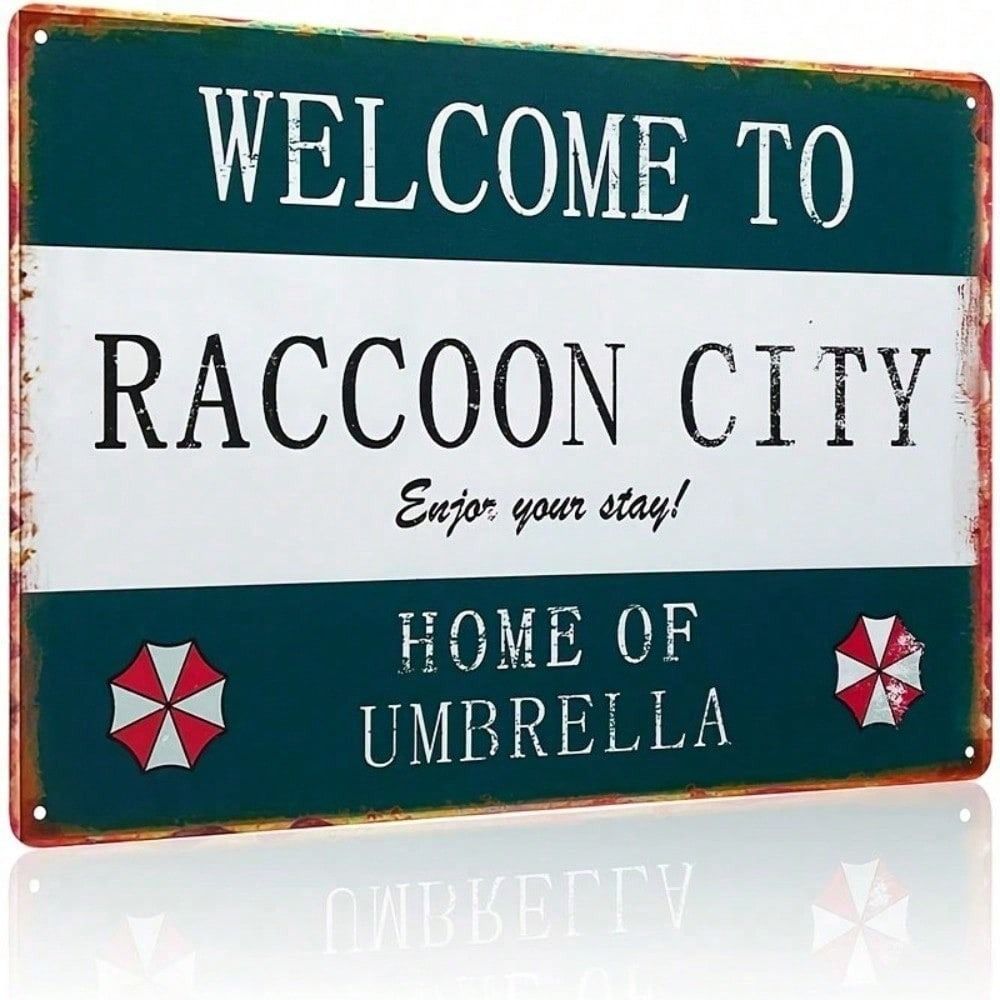 

Vintage Raccoon City Metal Poster 8x12 Inch Retro Tin Sign for Bar Cafe Garage Wall Decor