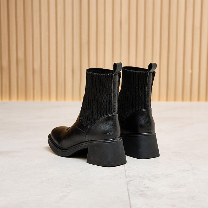 Women's Boots 2026 Spring and Autumn New Leather Fashion Shoes Short Boots Women's Korean Version Coarse Heel Women