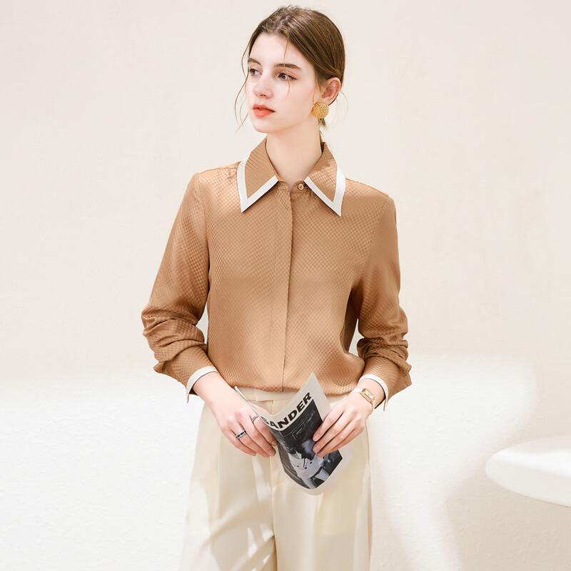 TUHUANG Women s 19 Momme Mulberry Silk Patterned Shirt M