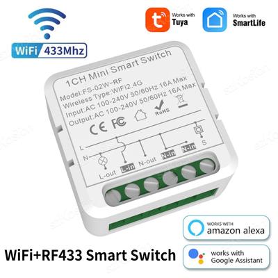 RF433 Tuya WiFi Smart Switch 16A Mini Breaker Relay Smart Home Automation APP Voice Control Works with Alexa Google