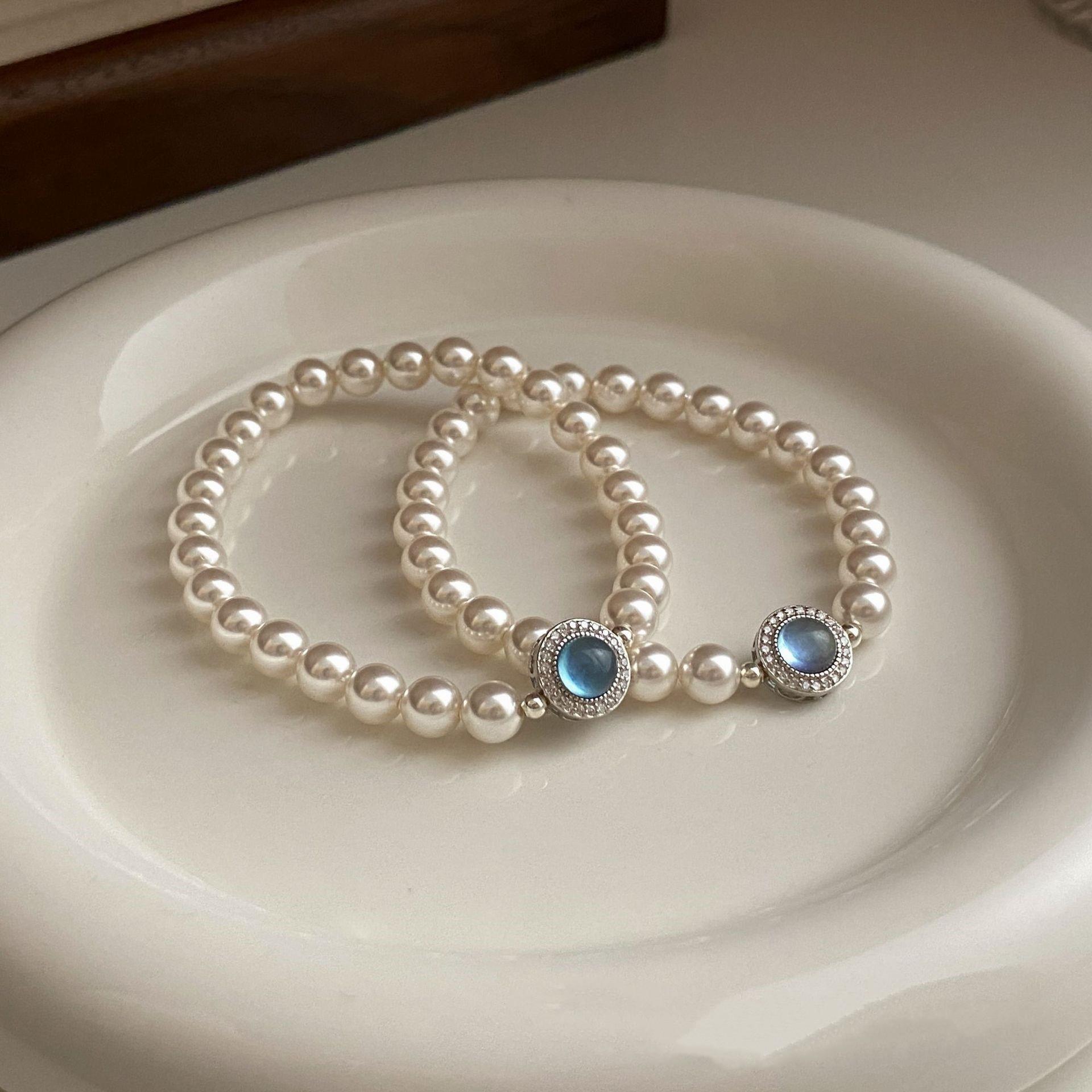 Trendy Natural Aquamarine 925 Sterling Silver Shijia Pearl Bracelet Women S Light Luxury Niche Bracelet Exquisite