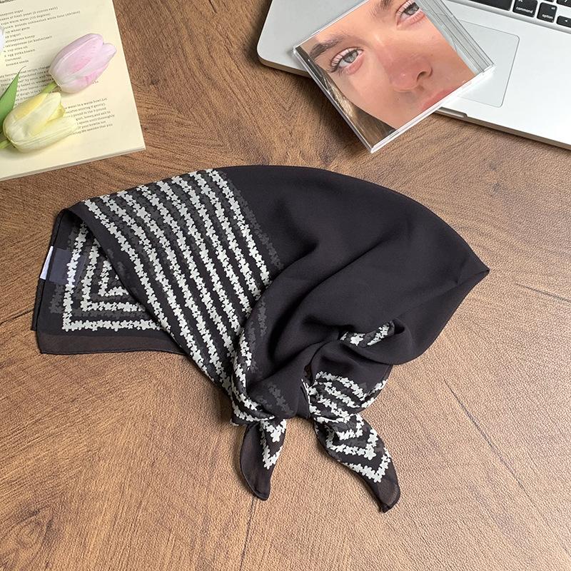 Georgette silk scarf neck small square scarf neck protection scarf fresh floral headscarf summer women's pastoral headband hair accessories