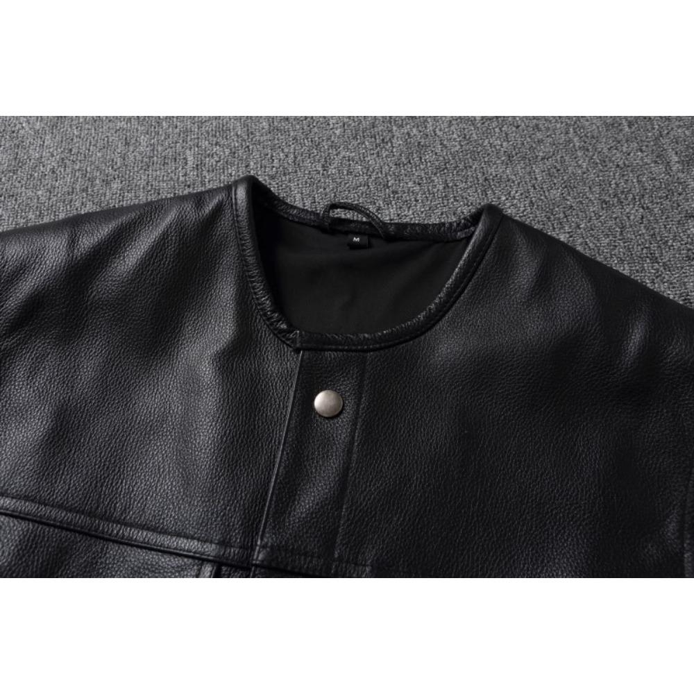 Chinese Size Men Leather Vest 100% Cowhide Motorcycle Vest Biker Leather Vests Moto Leather Waistcoat Asian Size M-6XL M435