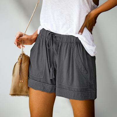 Women Casual Shorts Adjustable Drawstring Elastic Waist Wide-Leg Shorts with Pockets Solid Color Summer Shorts