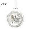 Winter Fairy Tale Hanging Decor Opening Christmas Ball Ornament with Bow, Tree Reindeer Snow Scene Micro Landscape Inside Clear Ball, Xmas Sphere