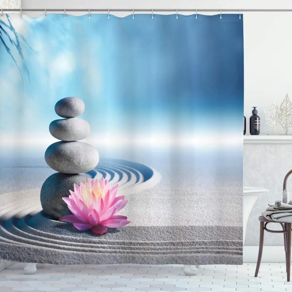 Pebble Printed Shower Curtain Mildew Washable Curtain with Hook Bathroom Decorative Curtain Rocks 3D Shower Curtains 240*180cm