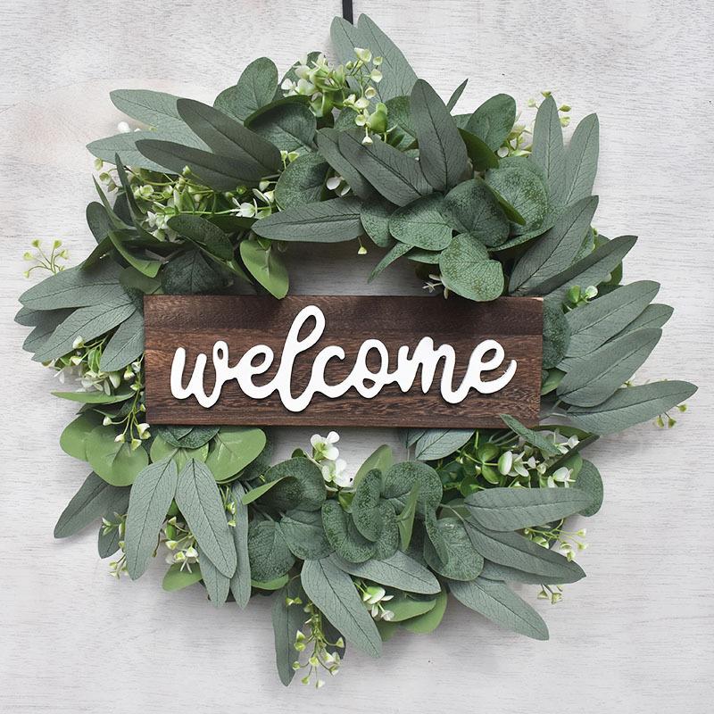 Large American Welcome Simulation Wreath Door Decoration Eucalyptus Wreath Eucalyptus Leaf Wreath Money Leaf Wreath
