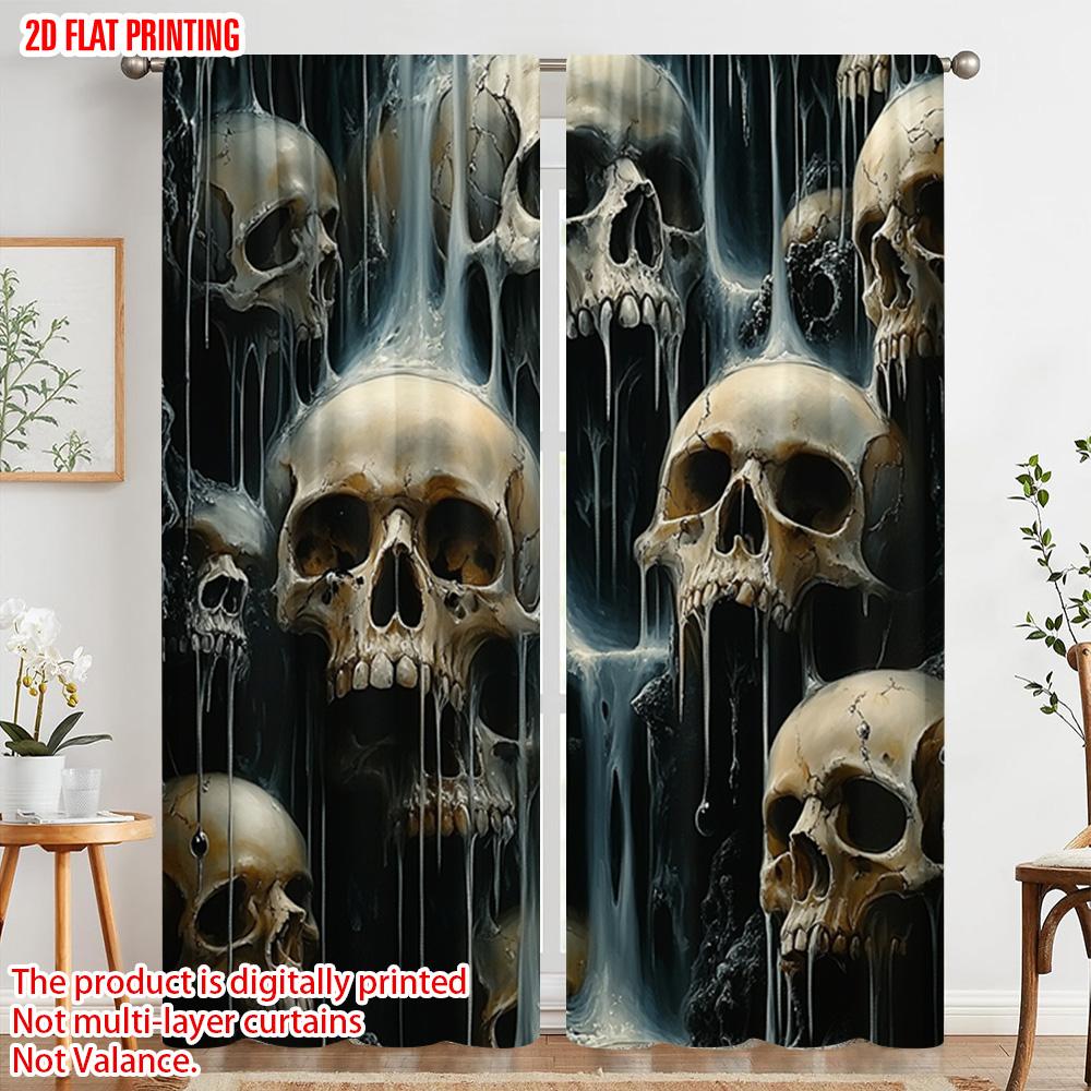 2pcs  2D Plane Printing Pattern Curtains Skull Polyester Woven (without Rod) Outdoor Decorations for Study   Living Room   Kitchen