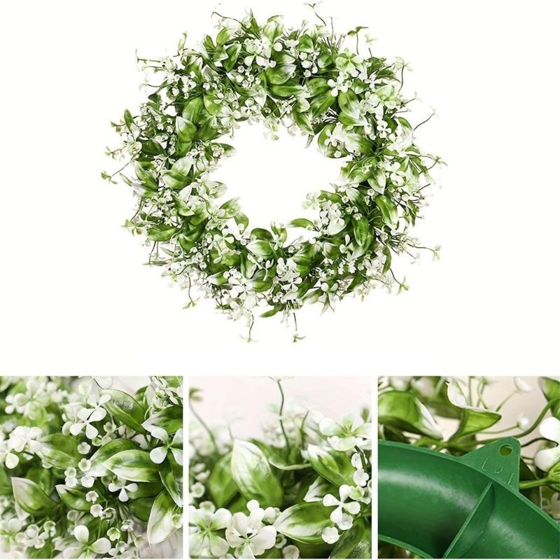 Artificial Spring Wreath Baby Breath Wreath Summer Wreath for Front Door, Wedding, Indoor and Outdoor Decorations X3UC