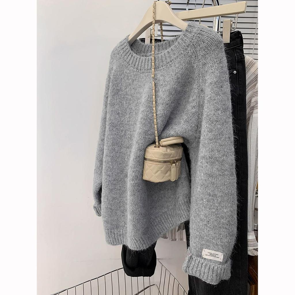 Plus Size Women Autumn Winter Warm Sweater Oversize Loose Casual Knitted Pullover Crew Neck Long Sleeve Tops