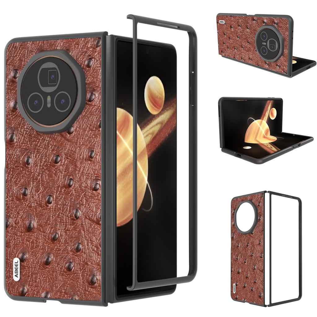 For Honor Magic V3 5G Case Ostrich Texture Genuine Cow Leather Hard PC Phone Cover