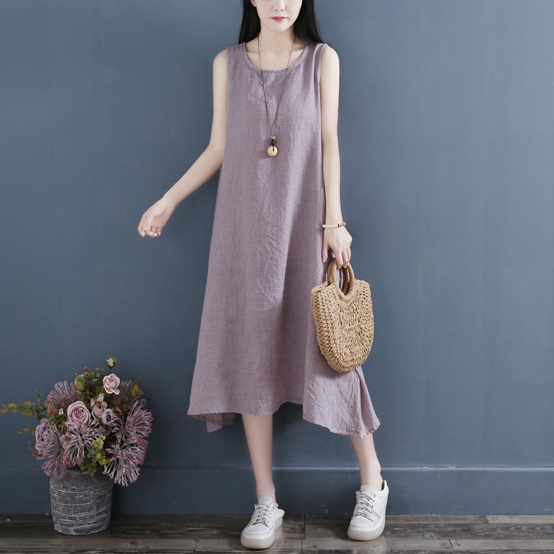 202 Artistic Sleeveless Cotton Linen Double-Layer Summer Dress