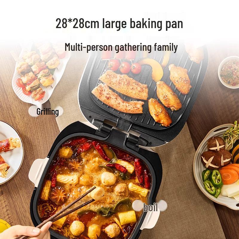 Supor Home Electric Griddle: Double-Sided Heating, Deepened & Enlarged Pan, Fry & Bake Functions, Detachable, Washable, with Hot Pot Feature.