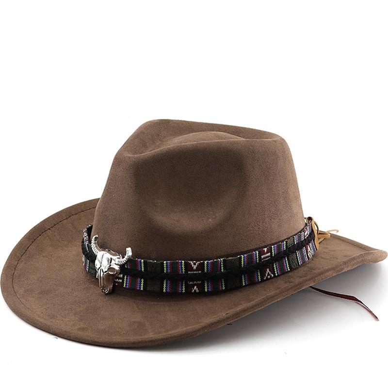 Western cowboy style felt hat tibetan style hat cow head accessories fall and winter jazz hat suede hat