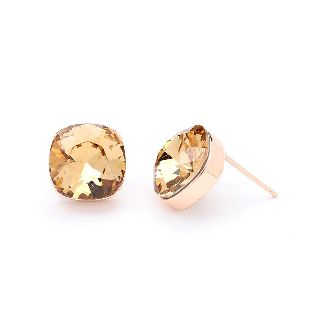 European and American personality versatile eight-color princess square crystal earrings, gold-plated fashion without pierced earrings, earrings, wome