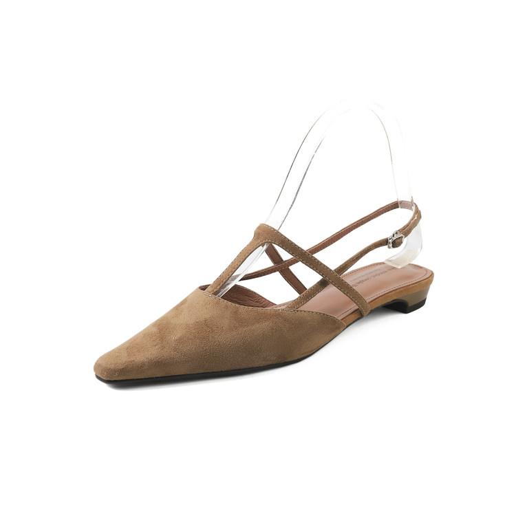 

Fashion NEW Summer Women Sandals Genuine Leather Shoes for Women Cover Toe Slingback Shoes Pointed Toe Low Heel Concise Designer Sandals 39 верблюд