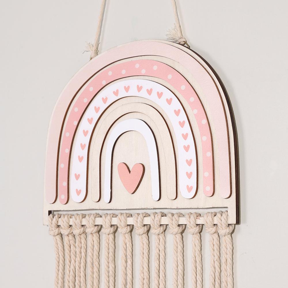 Rainbow Braided Rope Wall Hanging Organizer Hair Clips Storage Holder For Girl Bedroom Bathroom Decor Wall Ornaments Accessories