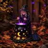 Dark Atmosphere Night Light Solar Witch Statue with Glowing Cauldron, Outdoor Halloween Garden Light, Party Decorations Resin Decorative Figurine for