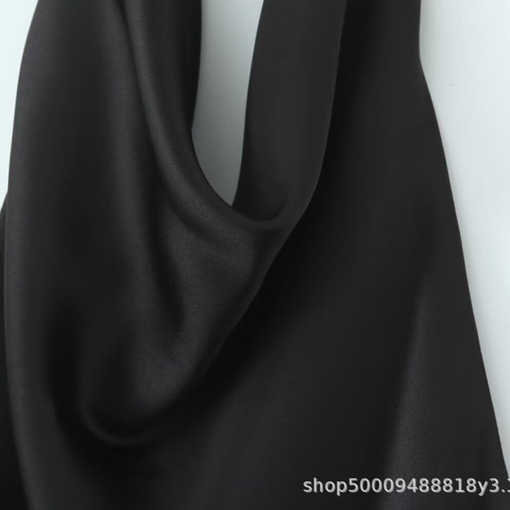 Women's Wholesale European and American Summer Sexy Halter Silk Satin Textured Neck Collar Mini Dress