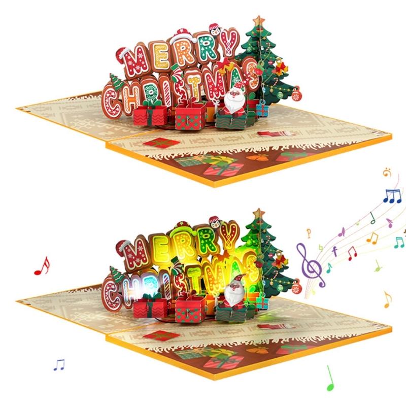 Musical 3D Christmas Greetings Card Beautiful Holiday 3D Popup Christmas Card with Music for Home or Office Decors