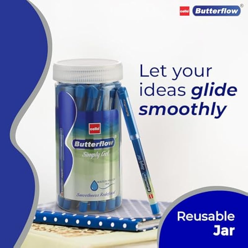 

Cello Butterflow Simply Gel Pen Set | Pack of 25 Gel Pens | 19 Blue, 4 Black & 2 Red Ink Colour Pens | Smooth Writing Ex 125