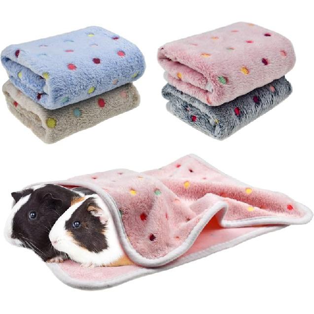 4 Pieces of Guinea Pig Blanket, Hamster Fleece Cage Liners Soft Warm Bunny Sleep Bedding Mat Cute Dot Pattern for Guinea Pig Hamster Rabbit