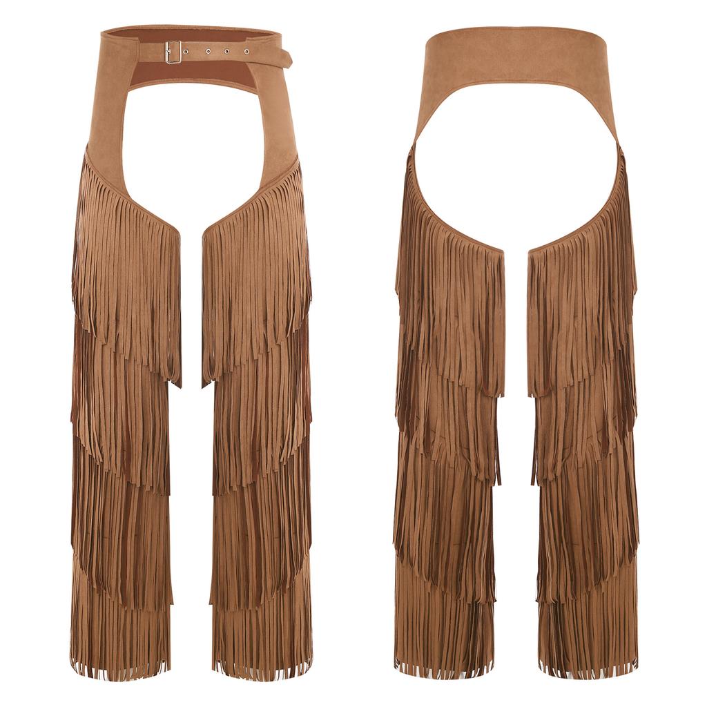 Western Cowboy Motorcycle Pants for Adults Men S-3XL - Open Crotch Buttless Style with Layered Fringe & Adjustable Buckles for Raves Holidays