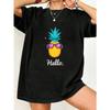 Black Oversized T Shirt Pineapple With Sunglasses And Headphones Hello Print Summer Casual Wear For Women